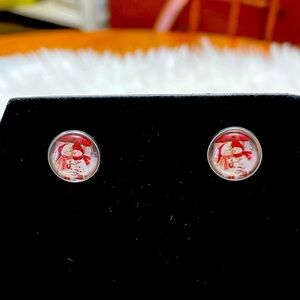 Earrings Snowman Couple Red White Silver Tone Studs Posts New